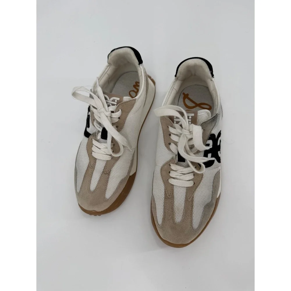 Sam Edelman Mangle Low Top Sneakers Sesame White Suede Mesh US 7.5M EUR 38